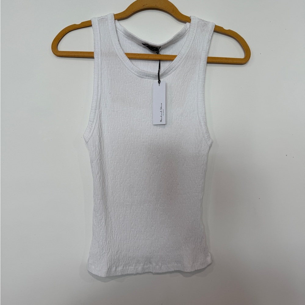 Michael Stars Crinkle Knit White Tank Top